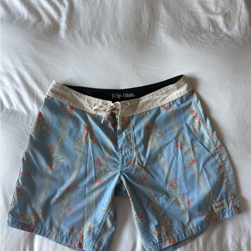 Rhythm Blue and Cream Board Shorts Quick-Dry Swimwear